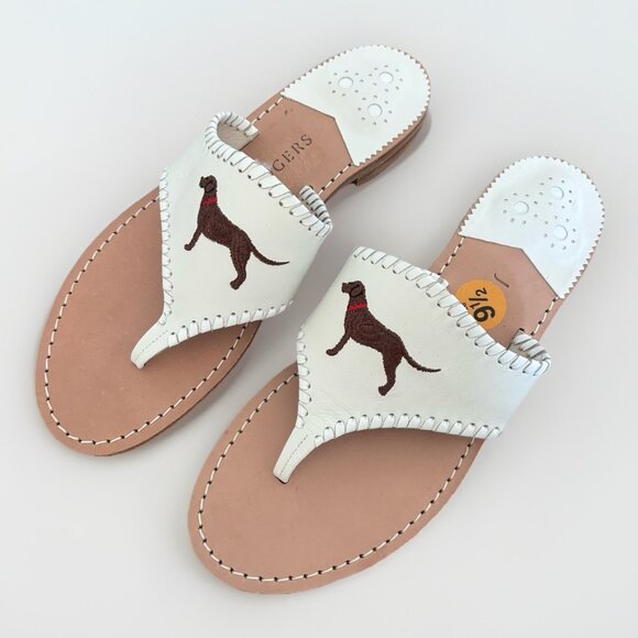 Jack Rogers White sandals size 9.5 White Embroidered Dogs Resort Preppy Beachy - Picture 1 of 14